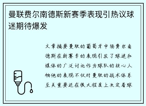 曼联费尔南德斯新赛季表现引热议球迷期待爆发