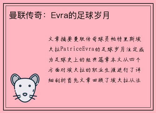 曼联传奇：Evra的足球岁月